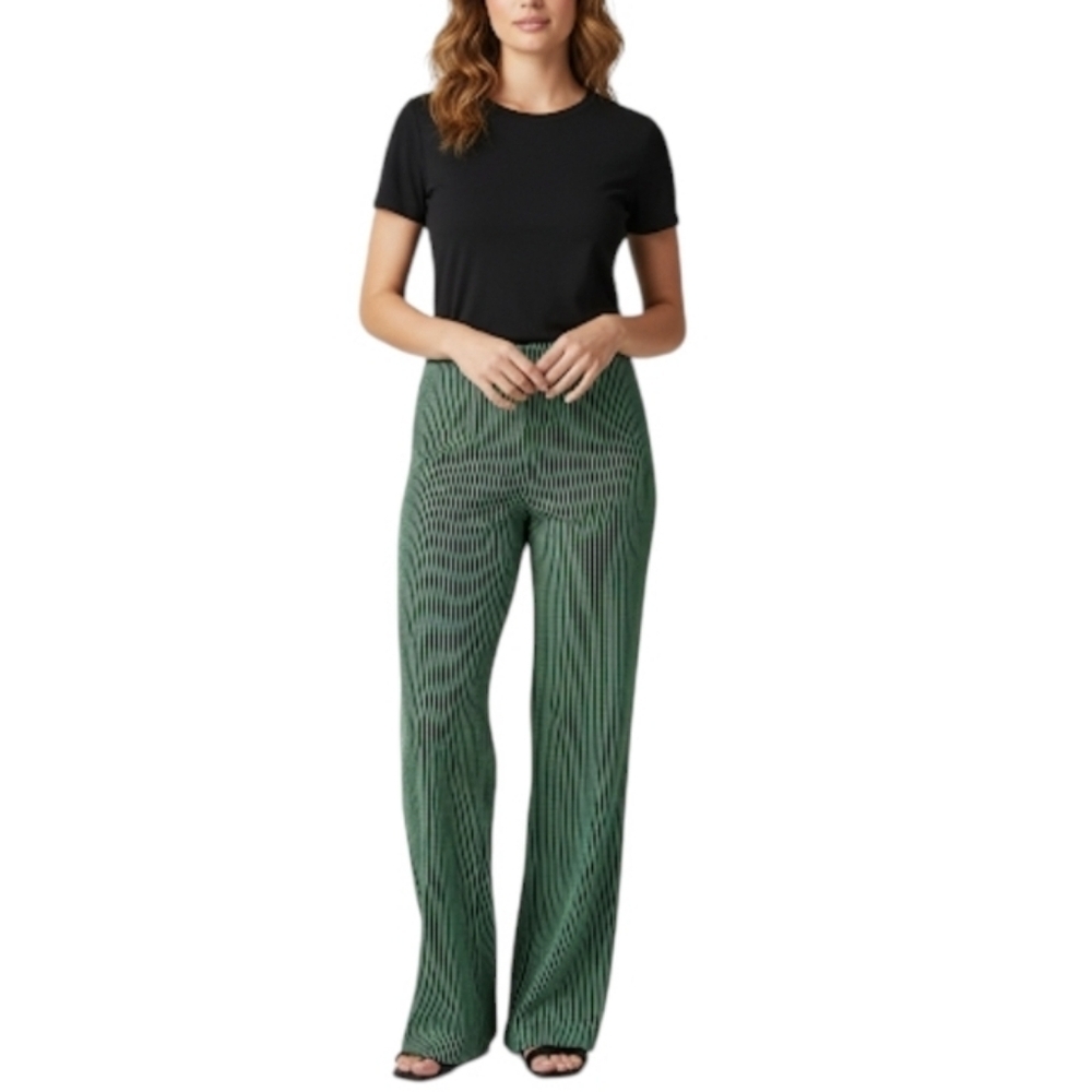 Marbella Black and Green Striped Wide Leg Pants